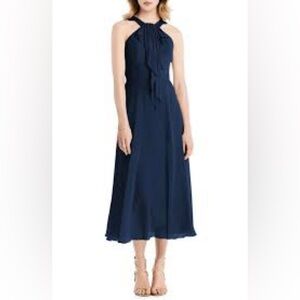 Jenny Packham Midnight Navy Blue Chiffon Halter Tie Midi Bridesmaid Dress 14
